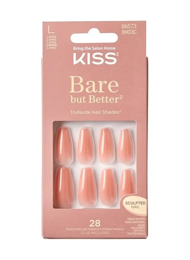 KISS Bare-But-Better Press-On Nails, Nail Glue Included, Embrace It, Light Nude Medium Length - Image 1